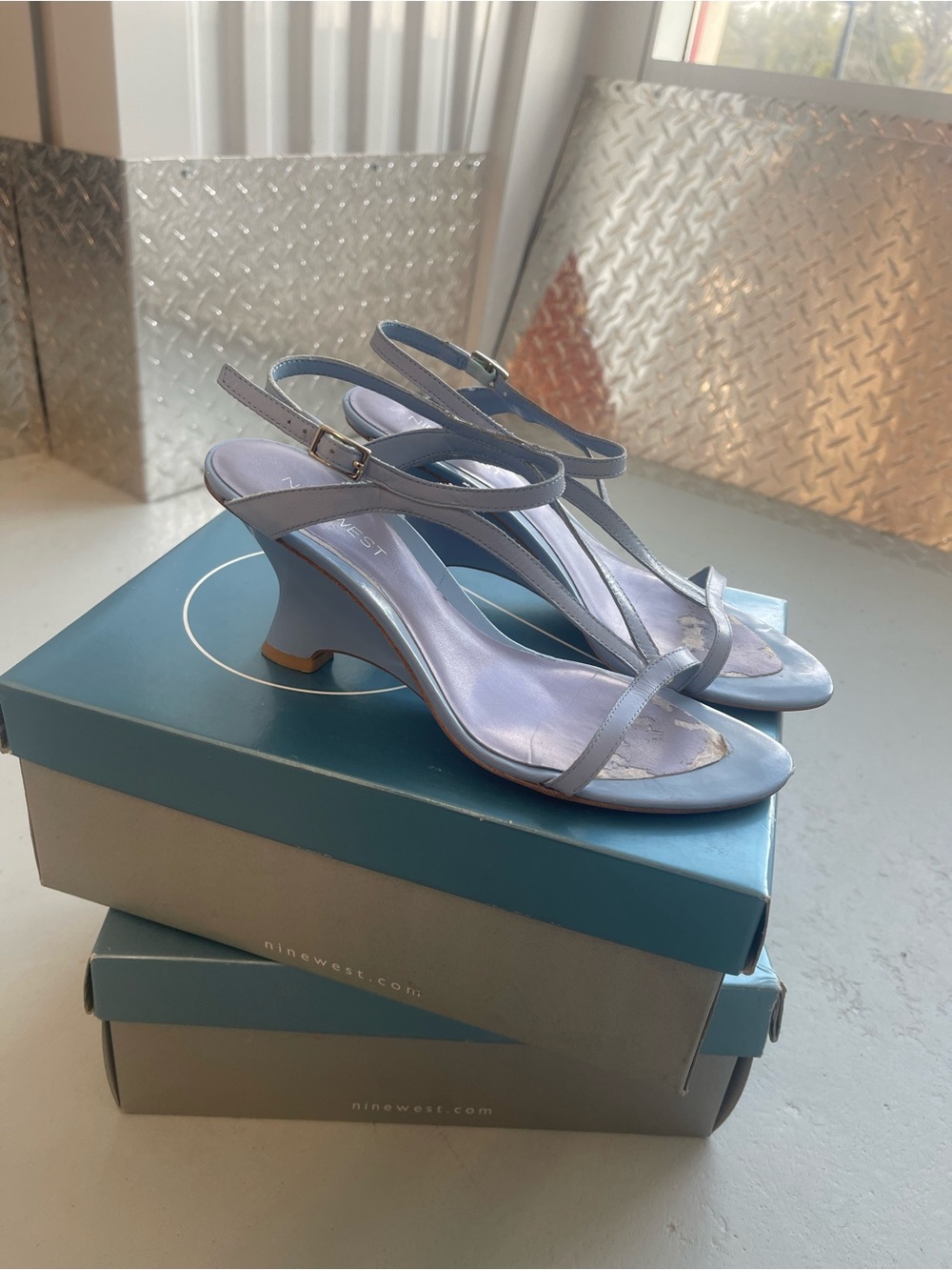 Nine West Light Skyblue Strappy Slingback Heels